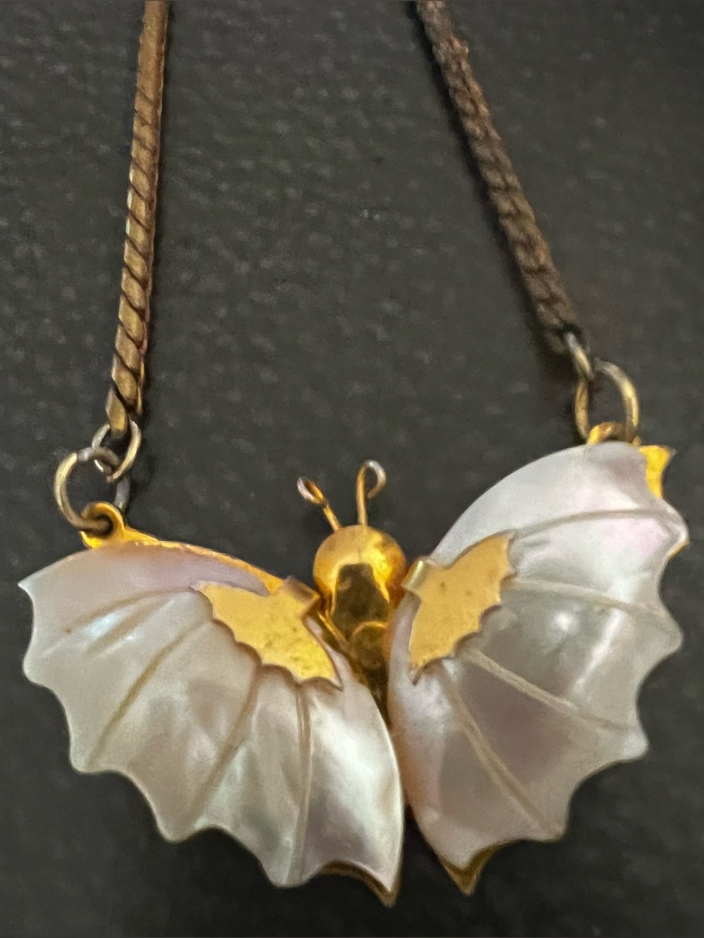 Gold and Mother-of-Pearl Butterfly Pendant Necklace
